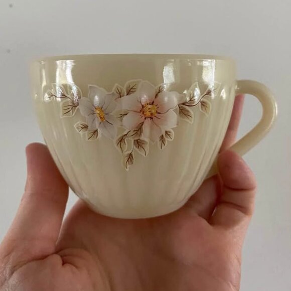 Vintage Set of 5 Teacups - from Brazil - Beige w/ Florals - Picture 3 of 5